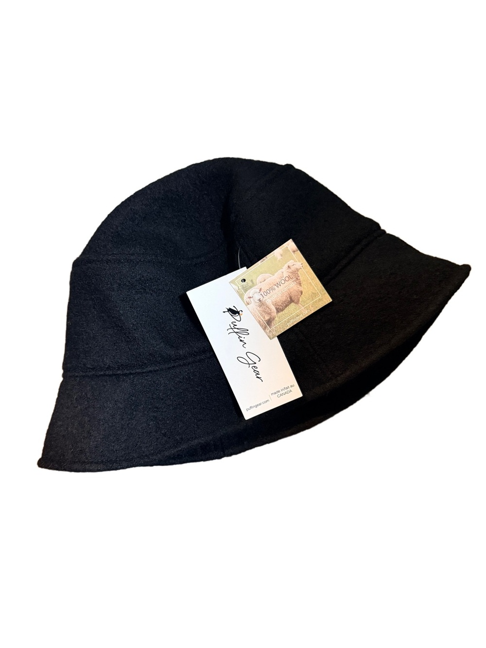 NWT Puffin Gear 100% Boiled Wool Tilburg Black Crusher Bucket Hat w/ Ear Snug